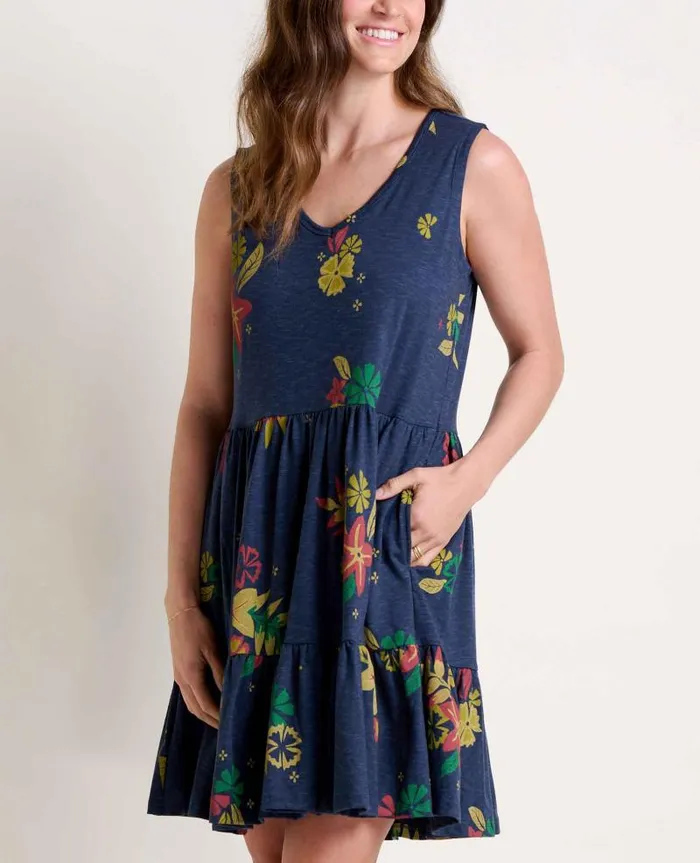 Women Dresses Toad and Co Marley Tiered Sleeveless Dress True Navy Lg Floral Print