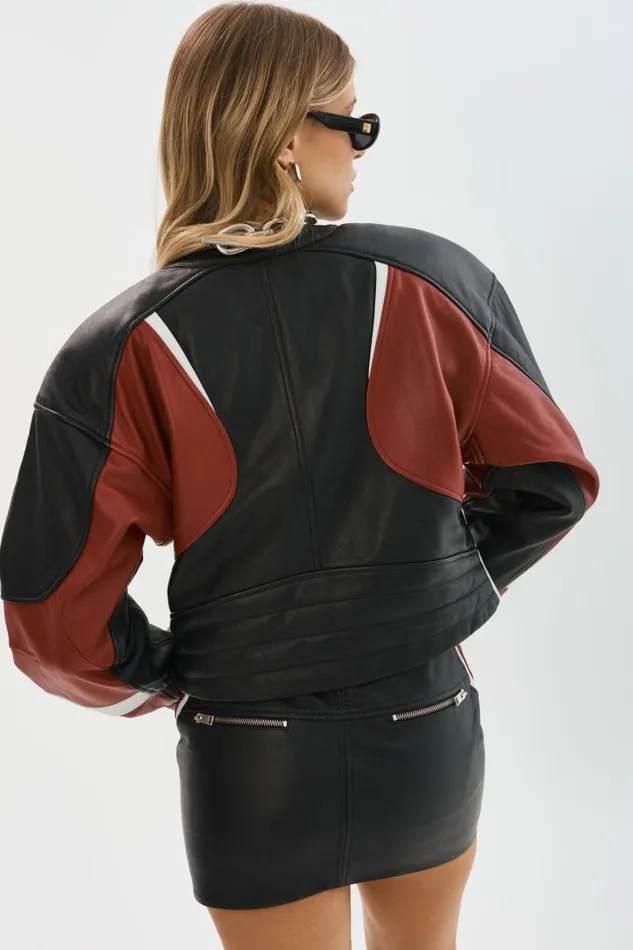 Women DUSTIN Leather Racer Jacket Blackwinter Whiteruby Red LAMARQUE Leather Jackets