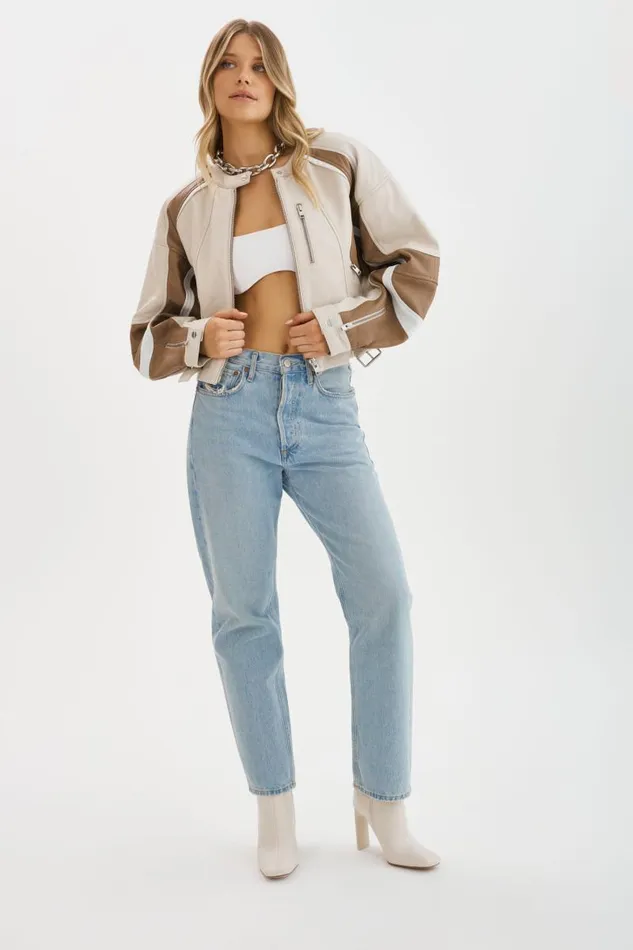 Women DUSTIN Leather Racer Jacket Bonewinter Whitemocha LAMARQUE Leather Jackets Women DUSTIN Leather Racer Jacket Bonewinter Whitemocha LAMARQUE Leather Jackets
