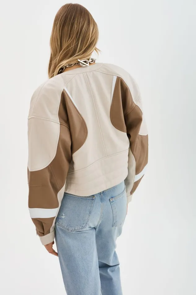 Women DUSTIN Leather Racer Jacket Bonewinter Whitemocha LAMARQUE Leather Jackets Women DUSTIN Leather Racer Jacket Bonewinter Whitemocha LAMARQUE Leather Jackets
