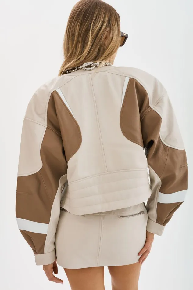 Women DUSTIN Leather Racer Jacket Bonewinter Whitemocha LAMARQUE Leather Jackets Women DUSTIN Leather Racer Jacket Bonewinter Whitemocha LAMARQUE Leather Jackets