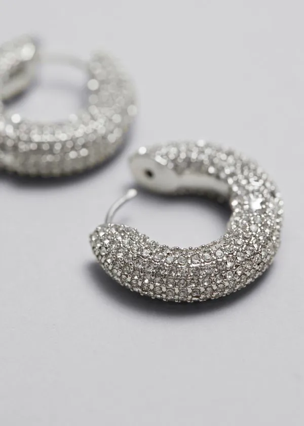 Women Earrings and Other Stories Crystal Hoop Earrings Silver