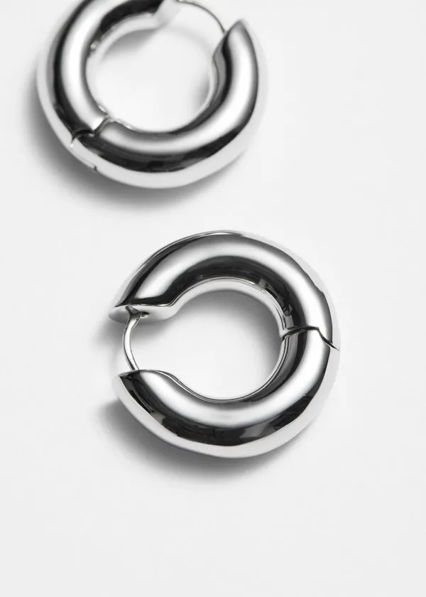 Women Earrings and Other Stories Small Chunky Hoop Earrings Silver