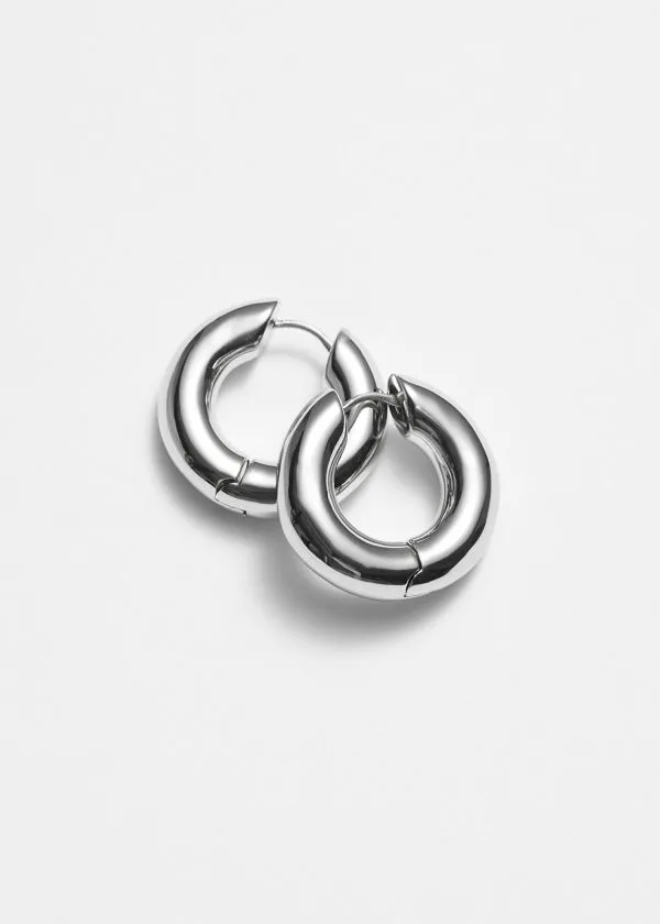 Women Earrings and Other Stories Small Chunky Hoop Earrings Silver