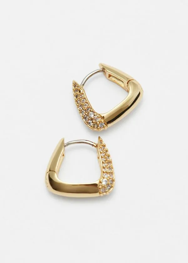 Women Earrings and Other Stories Triangular Crystal Hoops Gold