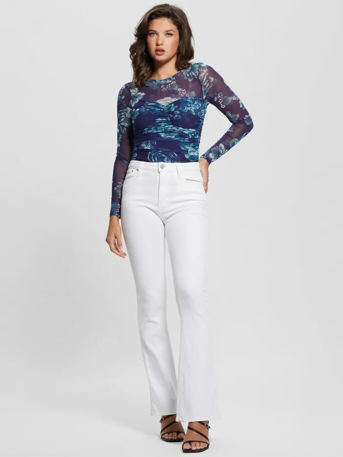 Women Eco Brianne Mesh Bodysuit Full Moon Blooms Print Tops GUESS