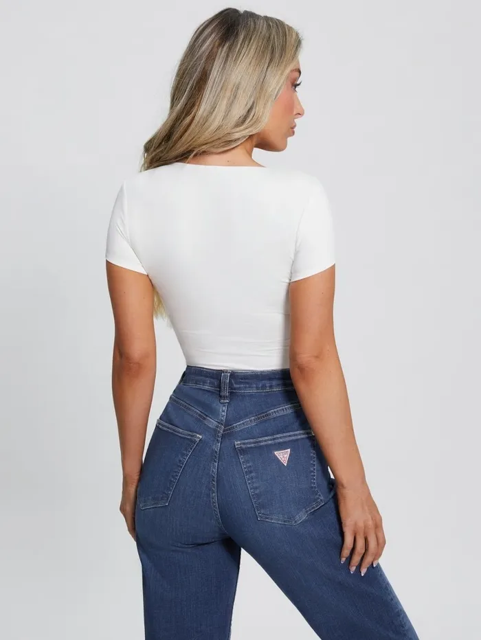 Women Eco Rayla Ruched Top Cream White Tops GUESS Women Eco Rayla Ruched Top Cream White Tops GUESS