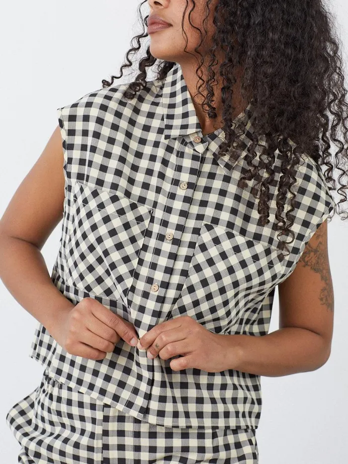 Women Estelle Button Down Black Gingham Lisa Says Gah Blouses
