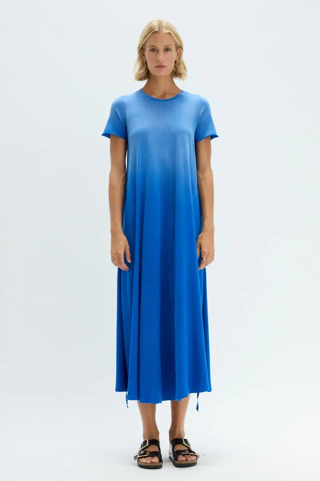 Women Faded Lapis Short Sleeve Drama Maxi Raquel Allegra Dresses