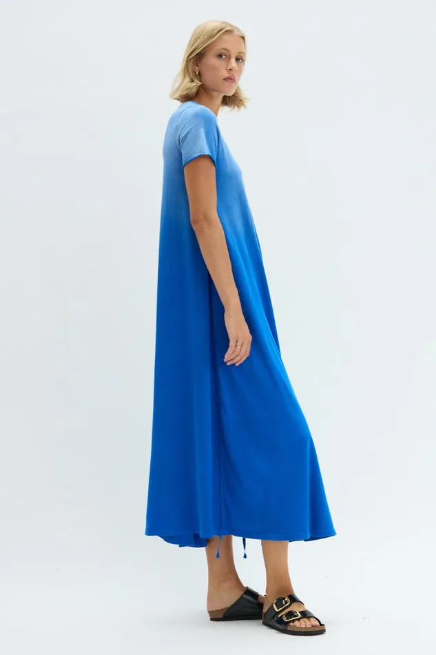 Women Faded Lapis Short Sleeve Drama Maxi Raquel Allegra Dresses