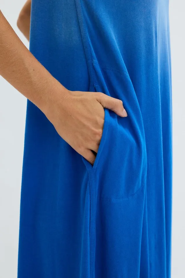 Women Faded Lapis Short Sleeve Drama Maxi Raquel Allegra Dresses