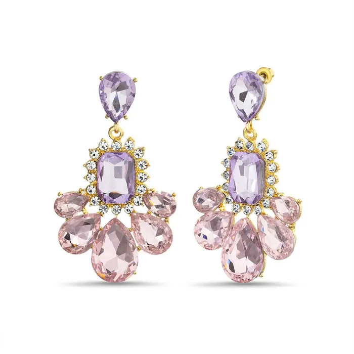 Women Fashion Jewelry Badgley Mischka Pink Crystal Cluster Drop Earrings
