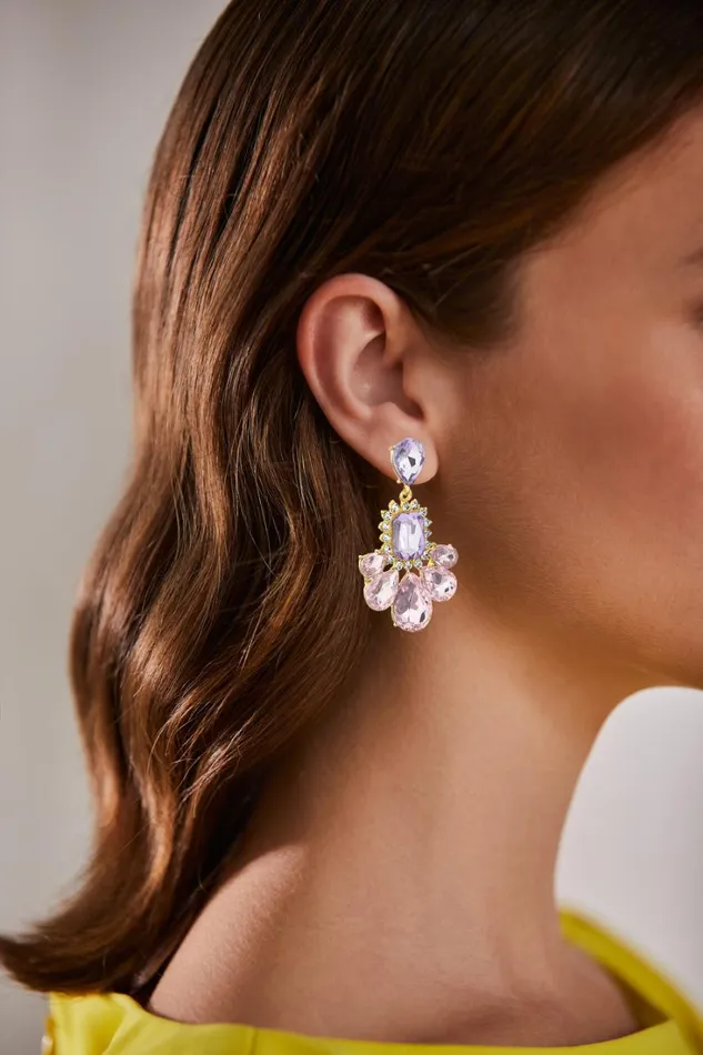 Women Fashion Jewelry Badgley Mischka Pink Crystal Cluster Drop Earrings