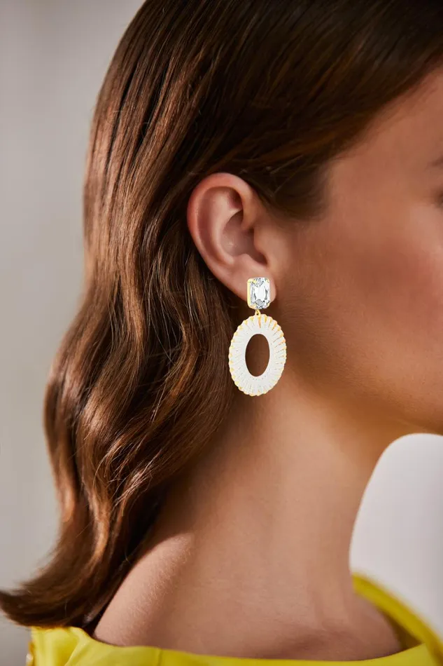 Women Fashion Jewelry Badgley Mischka White Statement Hoop Drop Earrings