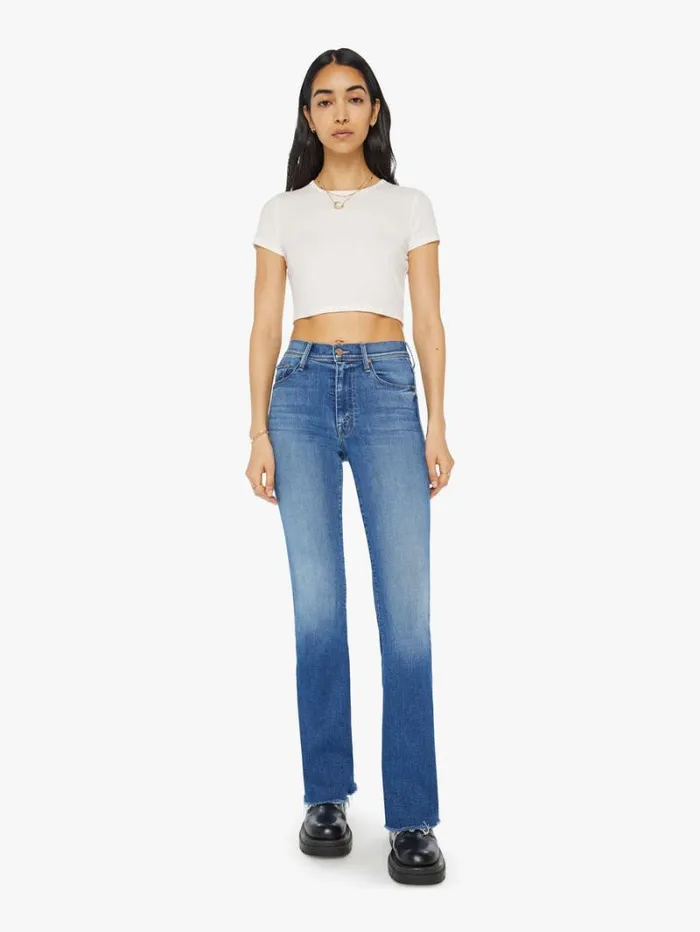Women Flare Mother Denim The Cruiser Sneak Fray Wash Hike Hike Baby