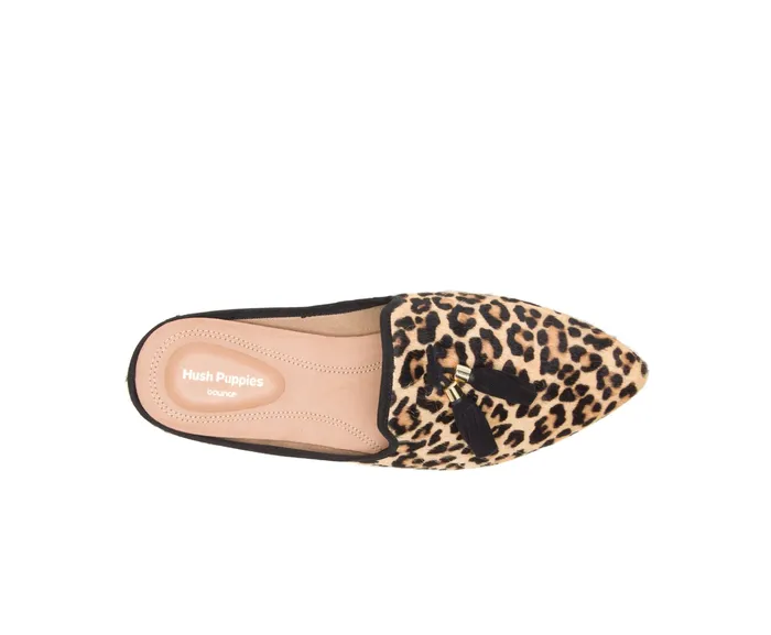 Women Flats and SlipOns Hush Puppies Sadie Tassel Mule Leopard Calf Hair Women Flats and SlipOns Hush Puppies Sadie Tassel Mule Leopard Calf Hair