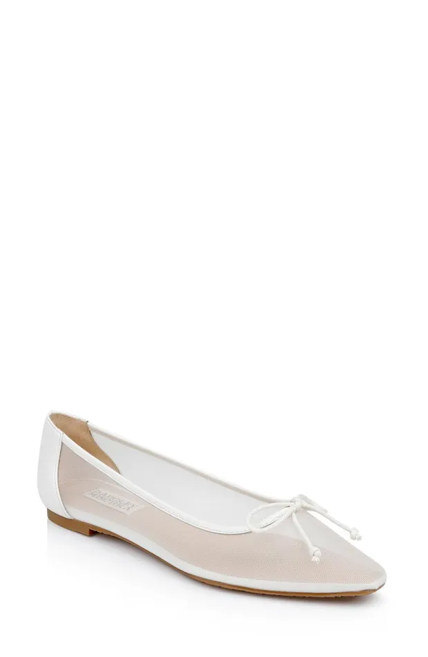 Women Flats Badgley Mischka Cam Pointed Toe Leather Flats With Bow Black Leather
