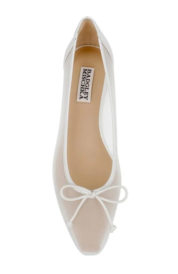 Women Flats Badgley Mischka Cam Pointed Toe Leather Flats With Bow Black Leather