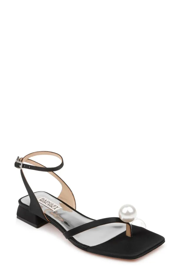 Women Flats Badgley Mischka Lola Pearl Toe Sandal With Block Heel Black