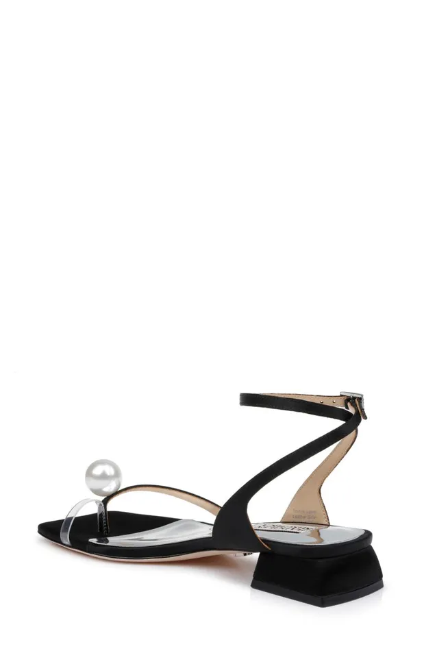 Women Flats Badgley Mischka Lola Pearl Toe Sandal With Block Heel Black