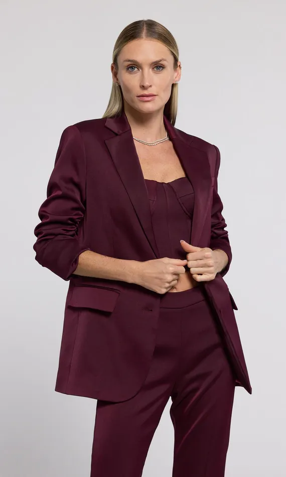 Women Generation Love Clothing Blazers and Jackets Drea Satin Blazer Black Cherry