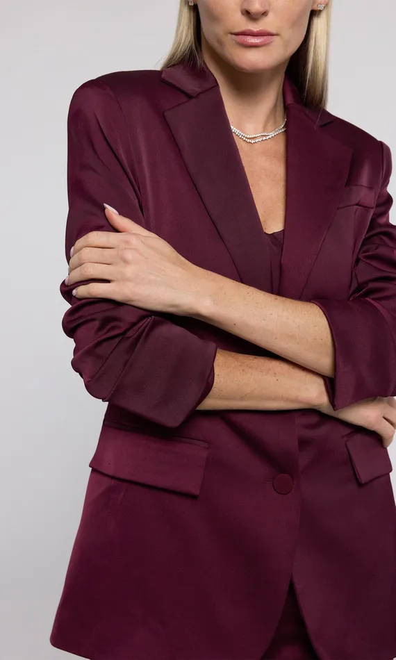 Women Generation Love Clothing Blazers and Jackets Drea Satin Blazer Black Cherry