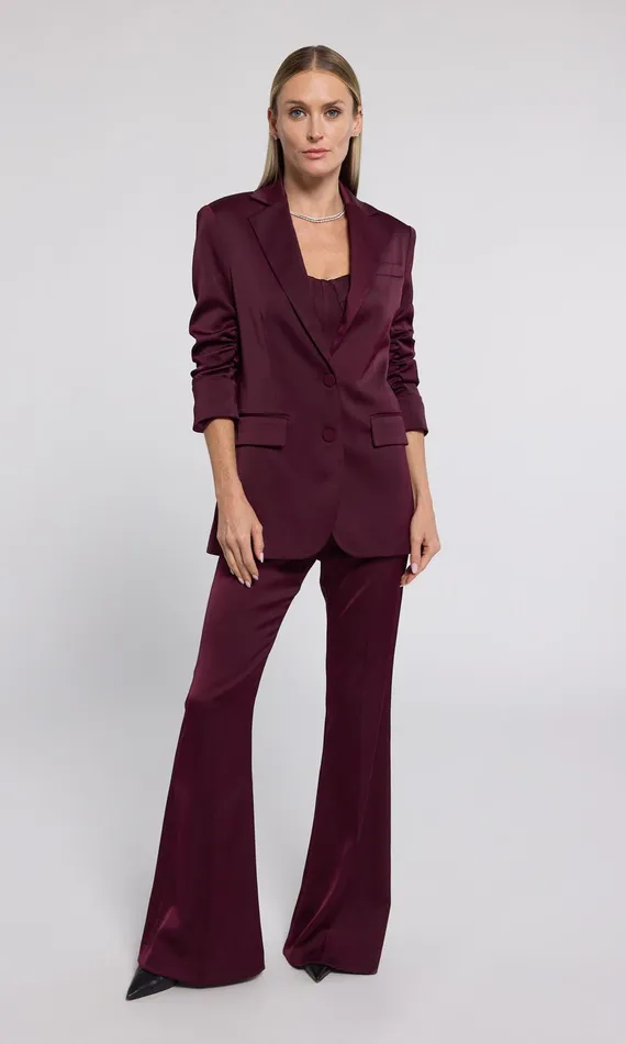Women Generation Love Clothing Blazers and Jackets Drea Satin Blazer Black Cherry