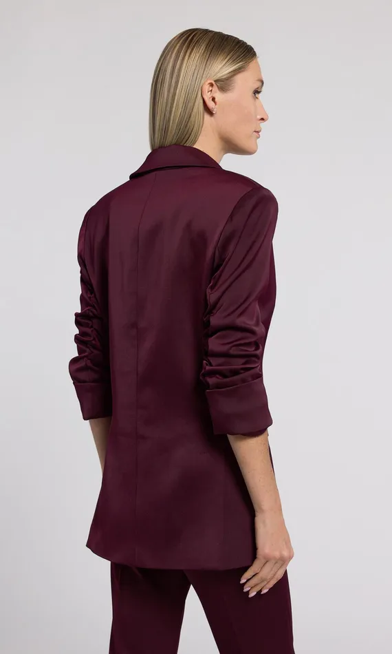 Women Generation Love Clothing Blazers and Jackets Drea Satin Blazer Black Cherry