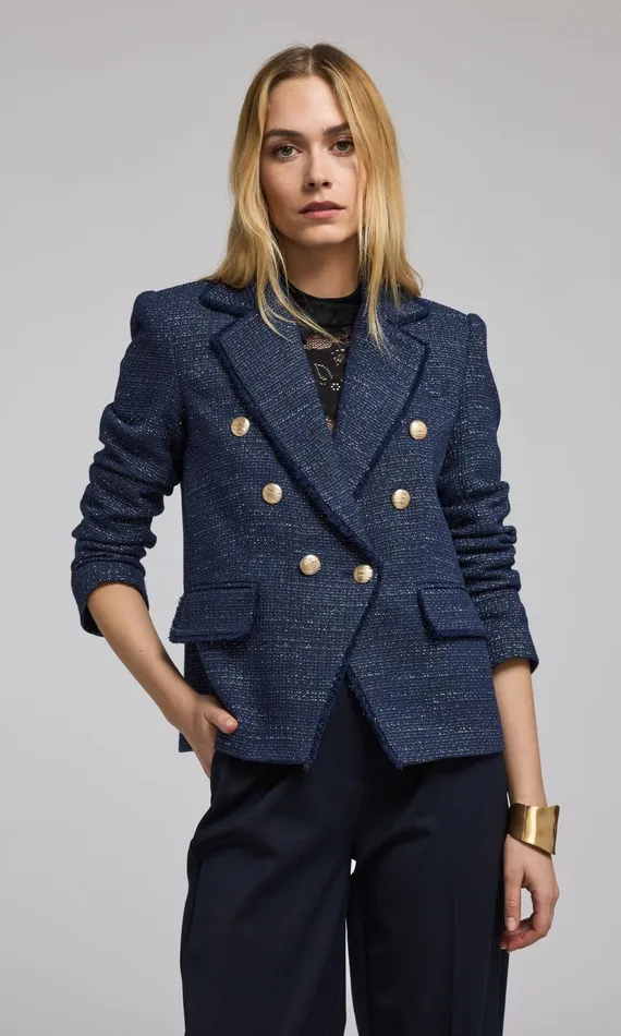 Women Generation Love Clothing Blazers and Jackets Eliza Tweed Blazer Navygold Women Generation Love Clothing Blazers and Jackets Eliza Tweed Blazer Navygold