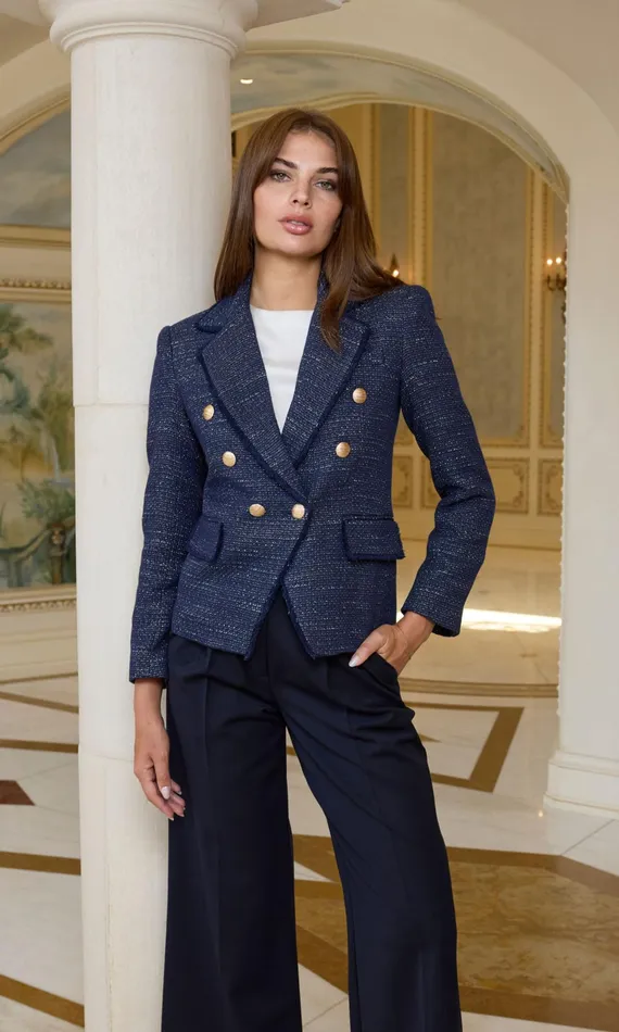 Women Generation Love Clothing Blazers and Jackets Eliza Tweed Blazer Navygold