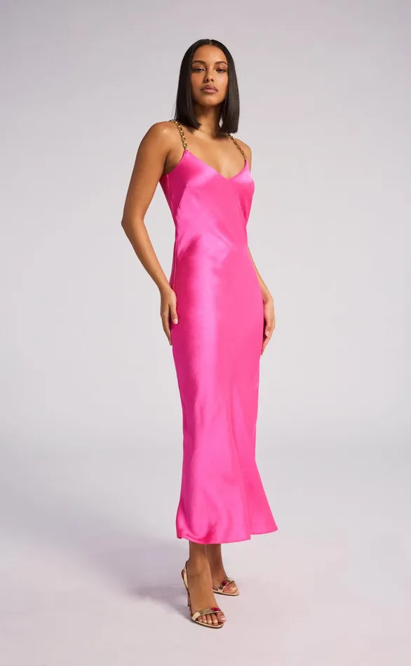 Women Generation Love Clothing Dresses Monica Satin Maxi Dress Hot Pink