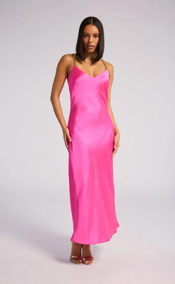 Women Generation Love Clothing Dresses Monica Satin Maxi Dress Hot Pink