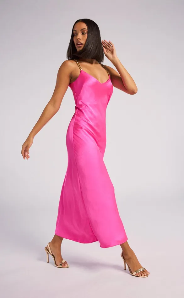 Women Generation Love Clothing Dresses Monica Satin Maxi Dress Hot Pink