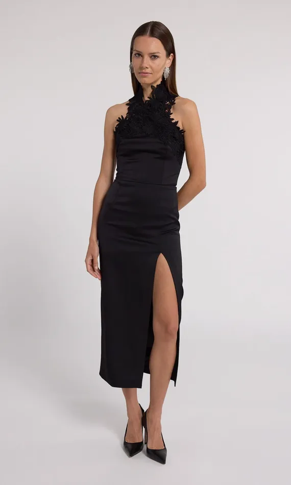 Women Generation Love Clothing Dresses Raven Lace Combo Halter Dress Black