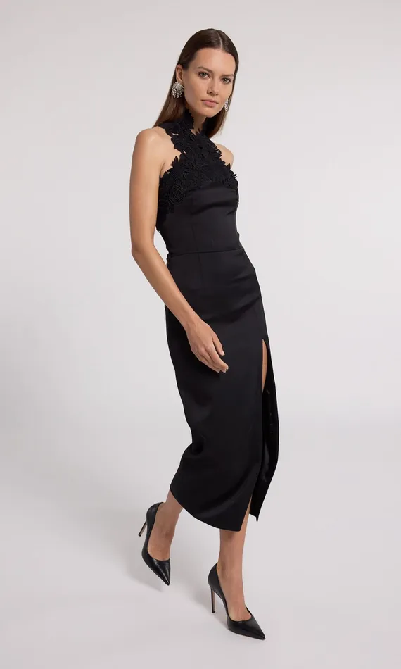 Women Generation Love Clothing Dresses Raven Lace Combo Halter Dress Black