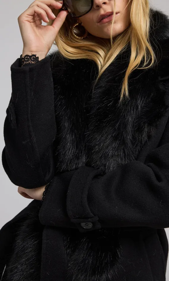 Women Generation Love Clothing Outerwear Annakin Faux Fur Collar Wool Coat Black