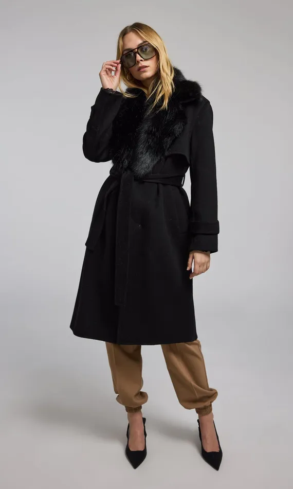 Women Generation Love Clothing Outerwear Annakin Faux Fur Collar Wool Coat Black