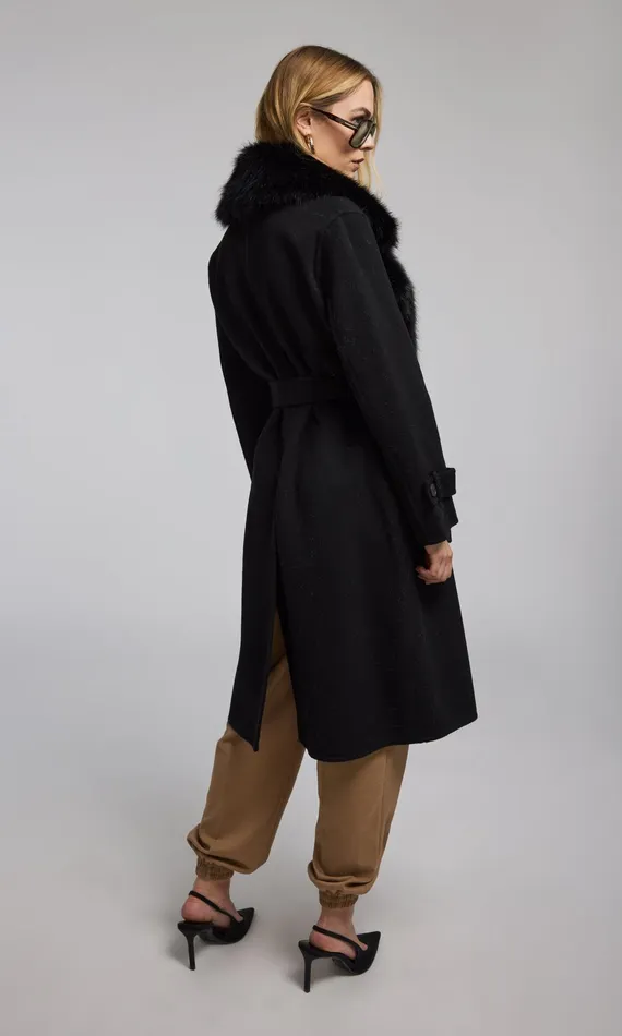 Women Generation Love Clothing Outerwear Annakin Faux Fur Collar Wool Coat Black