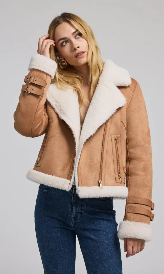 Women Generation Love Clothing Outerwear Dion Vegan Suede Shearling Moto Jacket Cognacwhite Women Generation Love Clothing Outerwear Dion Vegan Suede Shearling Moto Jacket Cognacwhite
