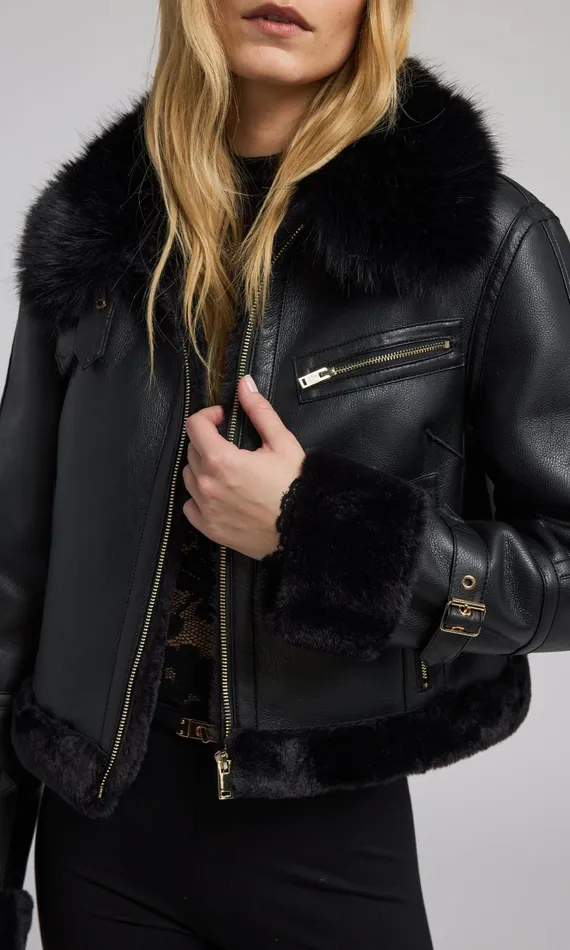 Women Generation Love Clothing Outerwear Jude Vegan Fur Shearling Combo Jacket Blackblack