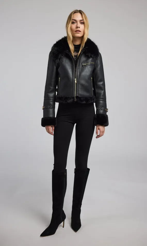 Women Generation Love Clothing Outerwear Jude Vegan Fur Shearling Combo Jacket Blackblack