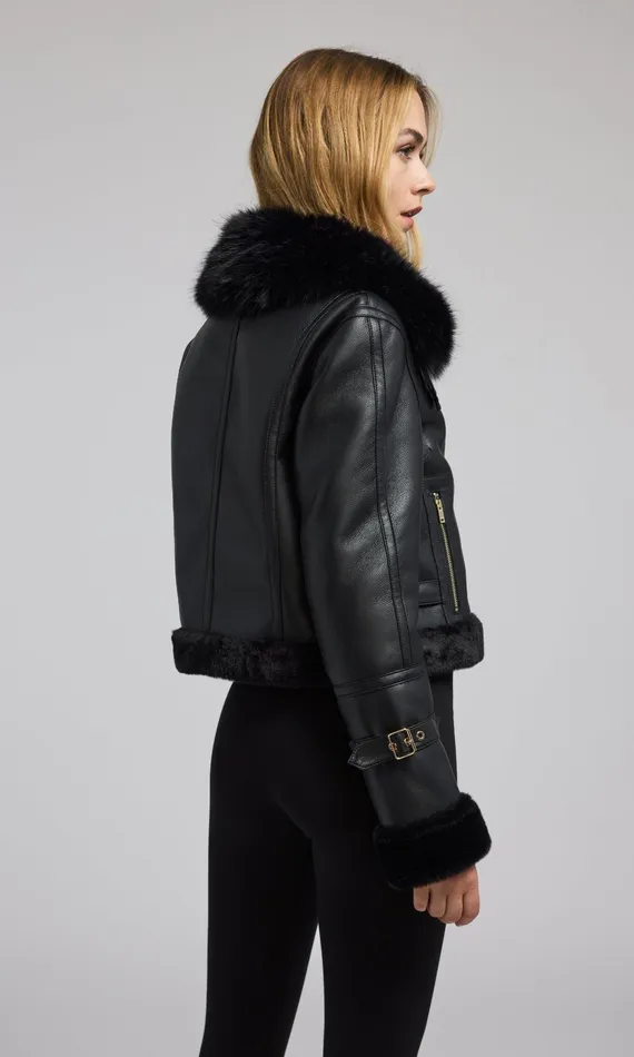 Women Generation Love Clothing Outerwear Jude Vegan Fur Shearling Combo Jacket Blackblack