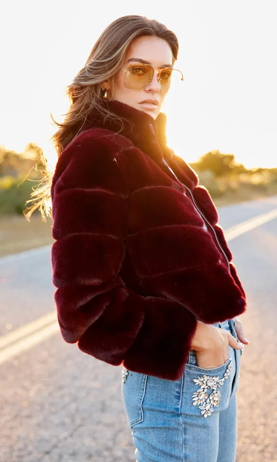 Women Generation Love Clothing Outerwear Tala Faux Fur Bomber Malbec