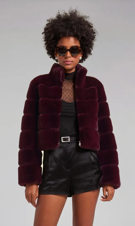 Women Generation Love Clothing Outerwear Tala Faux Fur Bomber Malbec