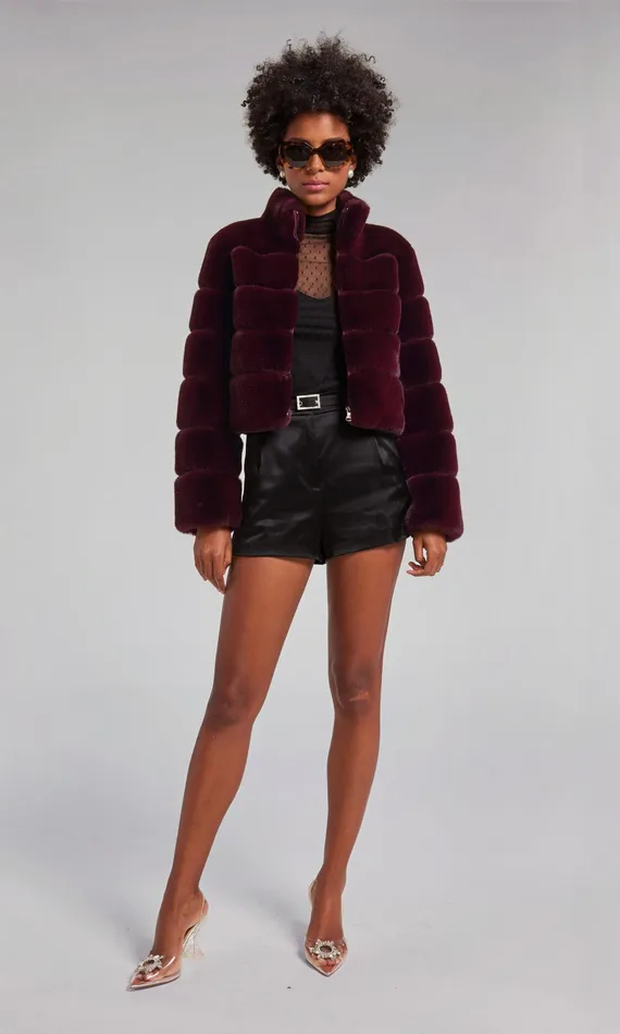 Women Generation Love Clothing Outerwear Tala Faux Fur Bomber Malbec