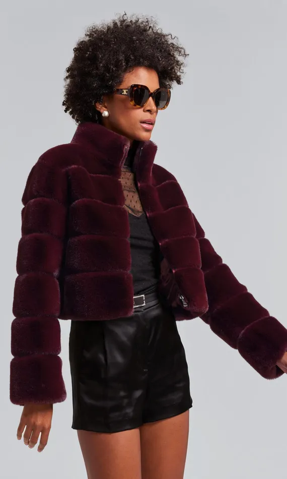 Women Generation Love Clothing Outerwear Tala Faux Fur Bomber Malbec