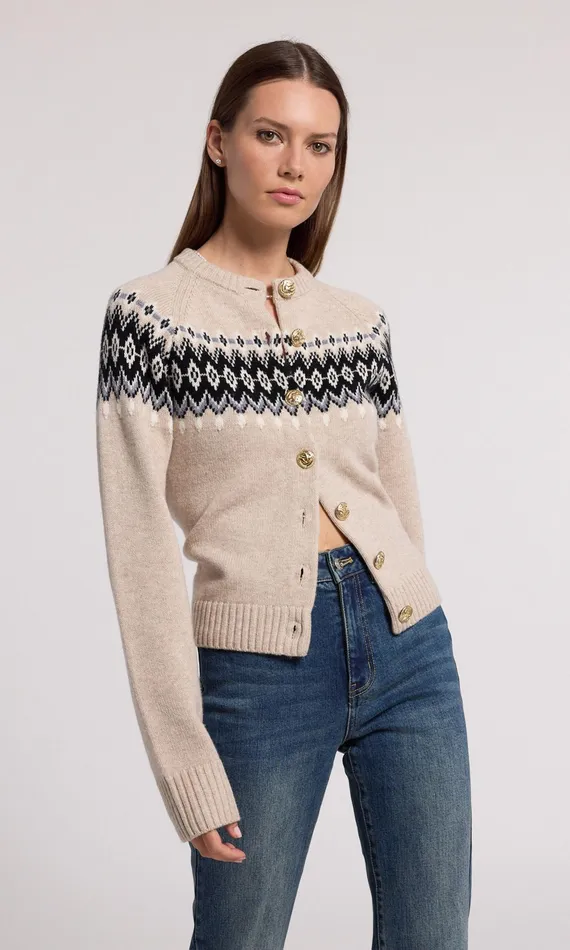 Women Generation Love Clothing Sweaters and Sweatshirts Frances Fair Isle Cardigan Heather Oatmeal
