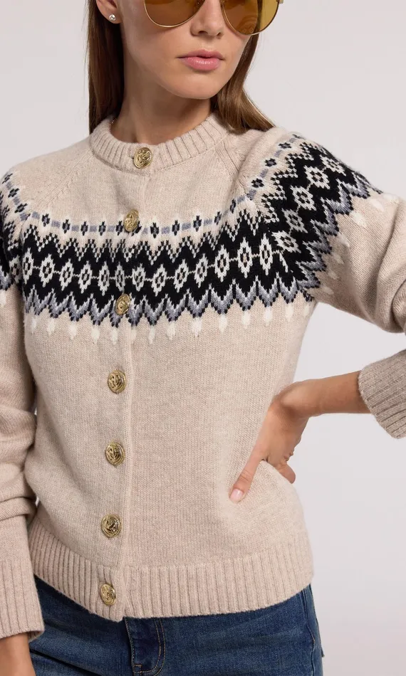 Women Generation Love Clothing Sweaters and Sweatshirts Frances Fair Isle Cardigan Heather Oatmeal