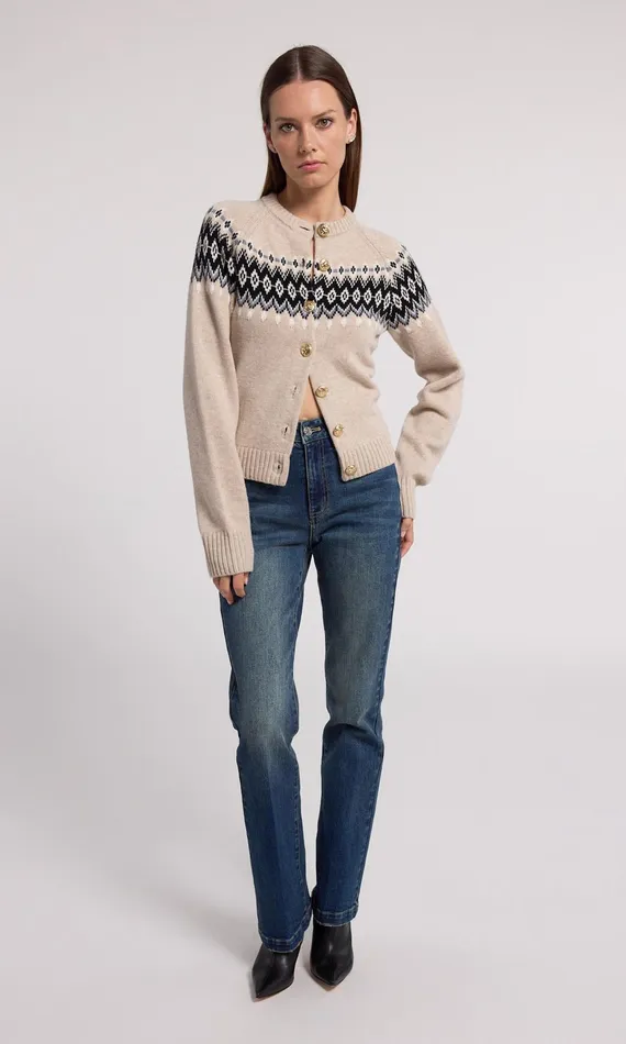 Women Generation Love Clothing Sweaters and Sweatshirts Frances Fair Isle Cardigan Heather Oatmeal