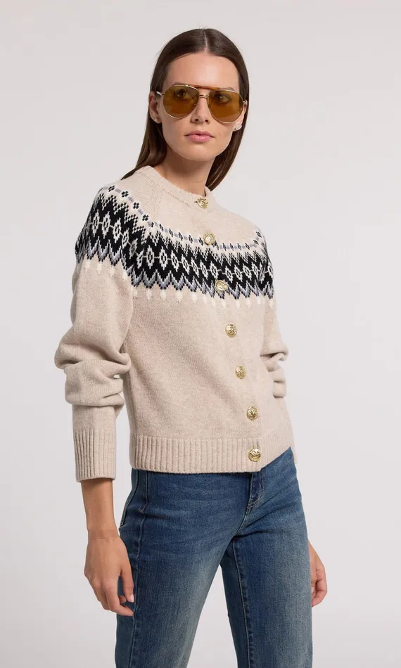 Women Generation Love Clothing Sweaters and Sweatshirts Frances Fair Isle Cardigan Heather Oatmeal